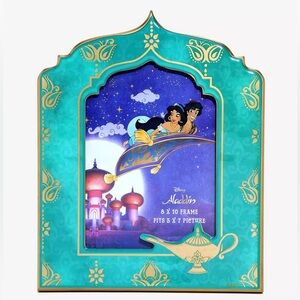 DISNEY ALADDIN PICTURE FRAME! Princess Jasmine Genie’s Lamp Gold Teal Wall Table